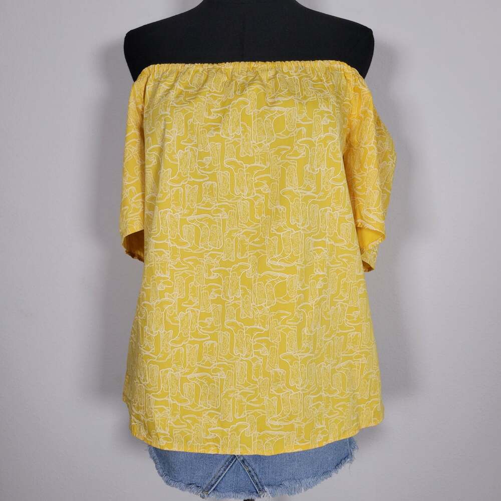 Wrangler Women's XXL Yellow Cowboy Boot Print Off Shoulder Tunic Top NWT